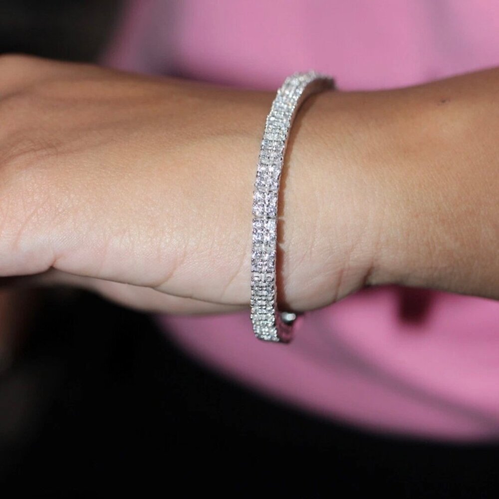 7 inch Long Tennis Bracelet Solid 14K White Gold Round Cut 5 Carat Men & Women
